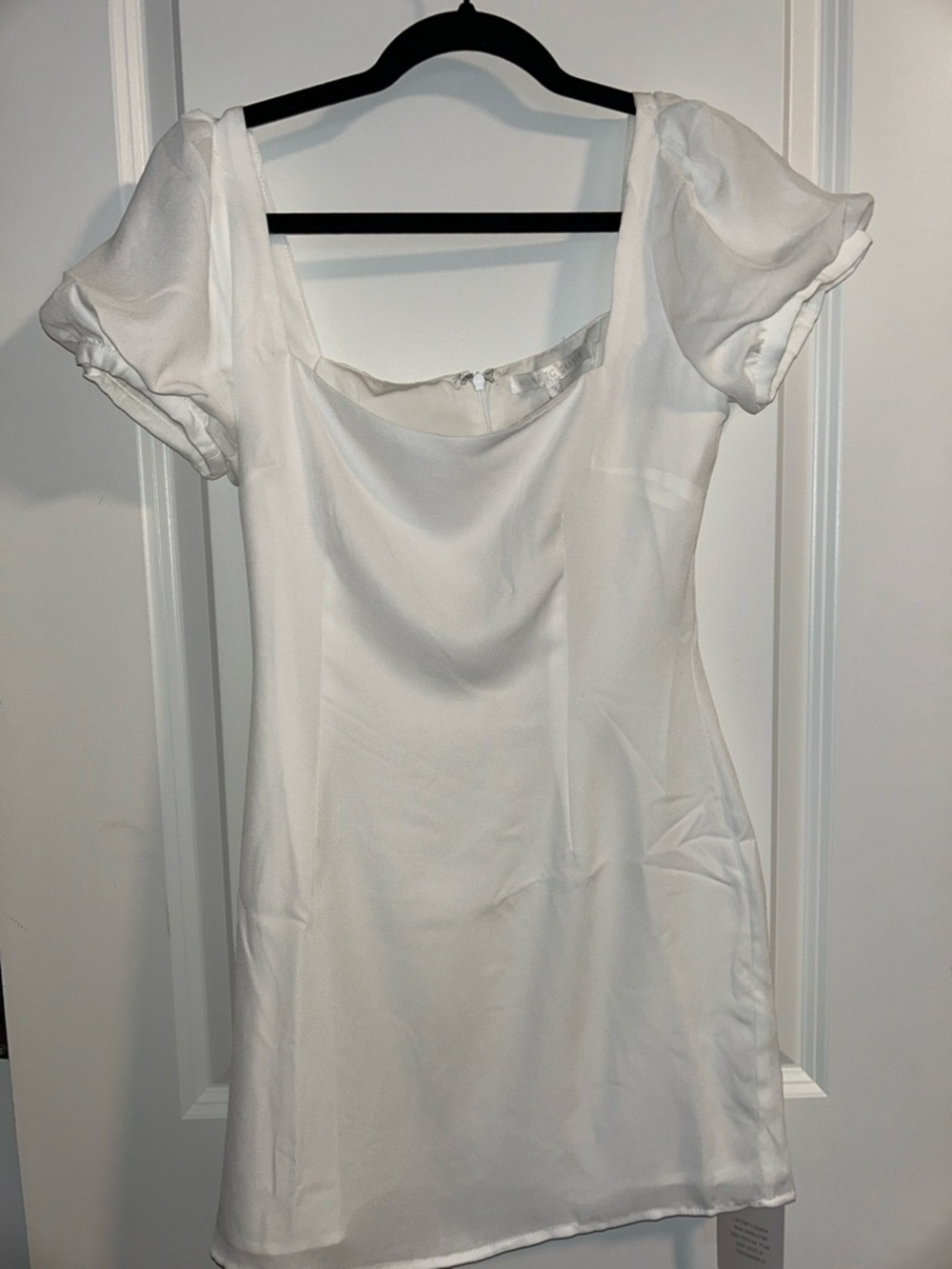 White Mini Dress with Puff Sleeves - Elegant Square Neck